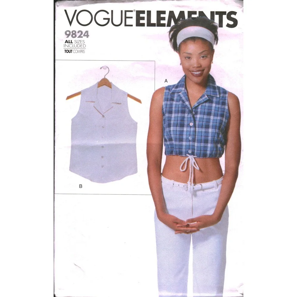 Vogue Elements 9824 Sewing Pattern Misses Cropped Top Button Front Sizes XS-XL